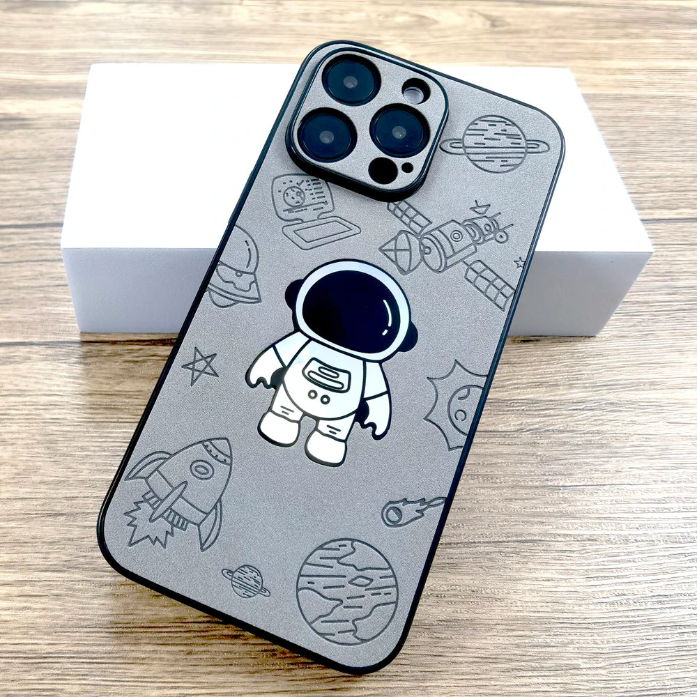 Gradient Laser Astronaut Faux Leather Case For iPhone