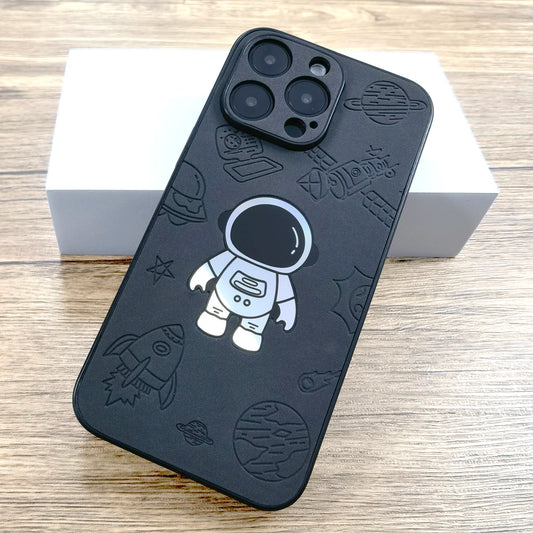 Gradient Laser Astronaut Faux Leather Case For iPhone