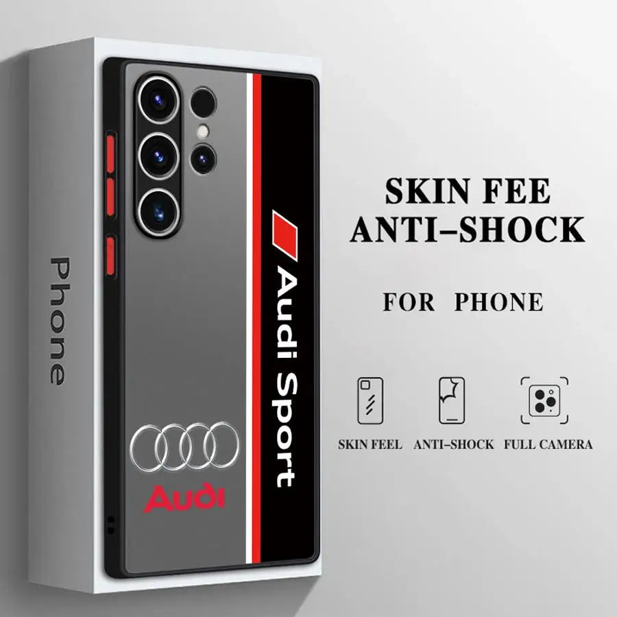 Audi Art Logo Phone Case for Samsung Galaxy S23 Ultra S24 Ultra S22 Ultra S20 S21 FE 5G S10 Plus S9 Plus Soft Matte Cover