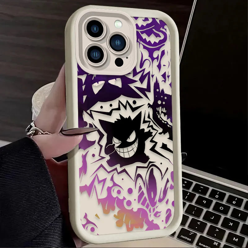 Luxury Pokemon Gengar Phone Case for iPhone 15 14 13 12 Soft Liquid Silicone Cover