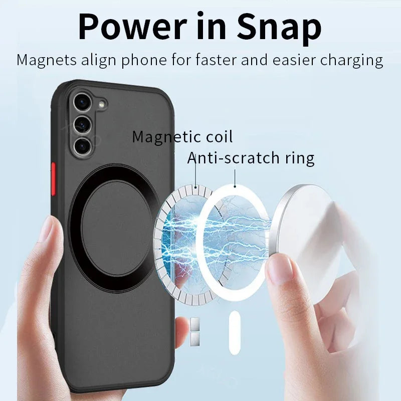 Matte Magnetic For Samsung Galaxy S24 S23 S22 S21 S20 Ultra Plus FE A54 A53 A13 Note 20 10 5G Case Frosted Wireless Charge Cover