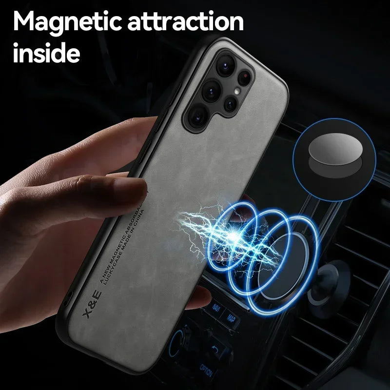 Case For Samsung S25 S24 S23 S22 Ultra FE A56 A55 A36 A16 Luxury Protective Cover Magnetic Car Holder Phone Coque Fundas Capa