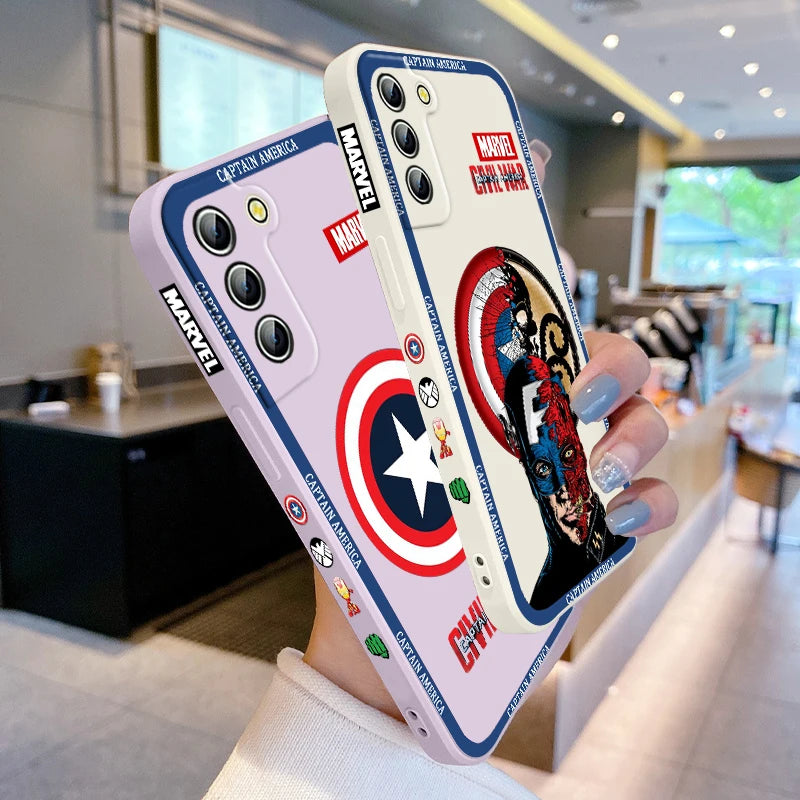 Captain America Shield Logo Phone Case For Samsung Galaxy S24 S23 S22 S21 S20 Pro FE Plus Ultra Liquid Left Rope Cover