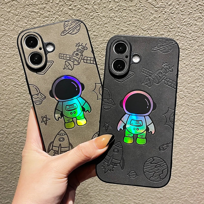 Luxury Laser Astronaut Phone Case For iPhone 16 15 14 13 12 11 Pro Max Shockproof Phone Cover