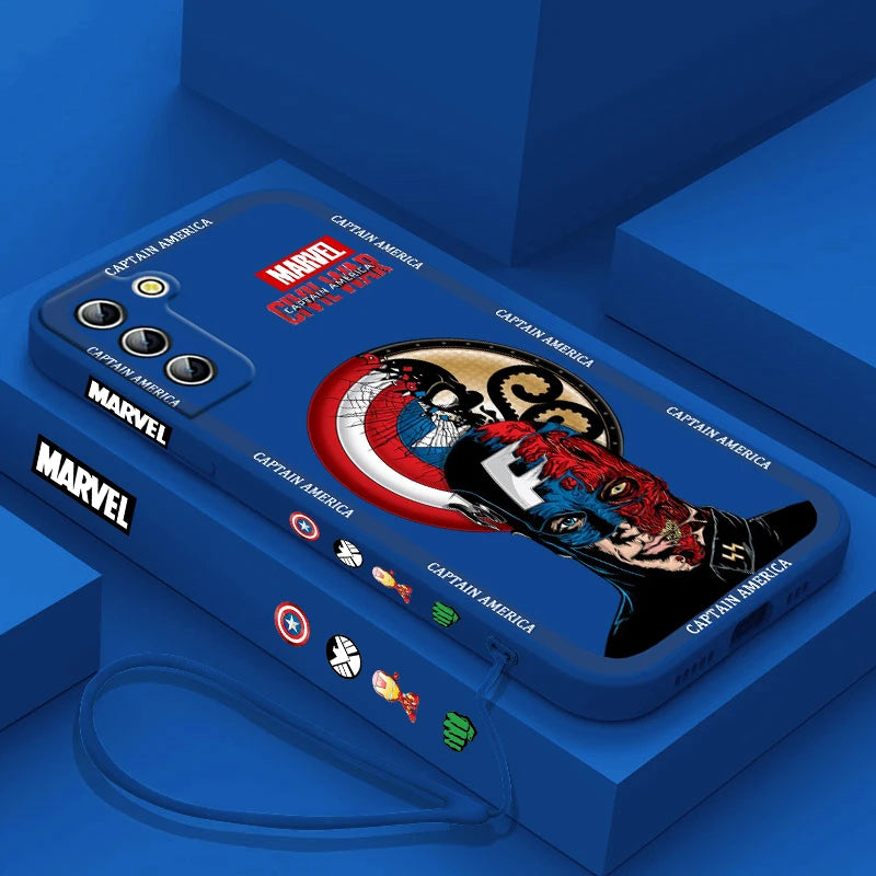 Captain America Shield Logo Phone Case For Samsung Galaxy S24 S23 S22 S21 S20 Pro FE Plus Ultra Liquid Left Rope Cover