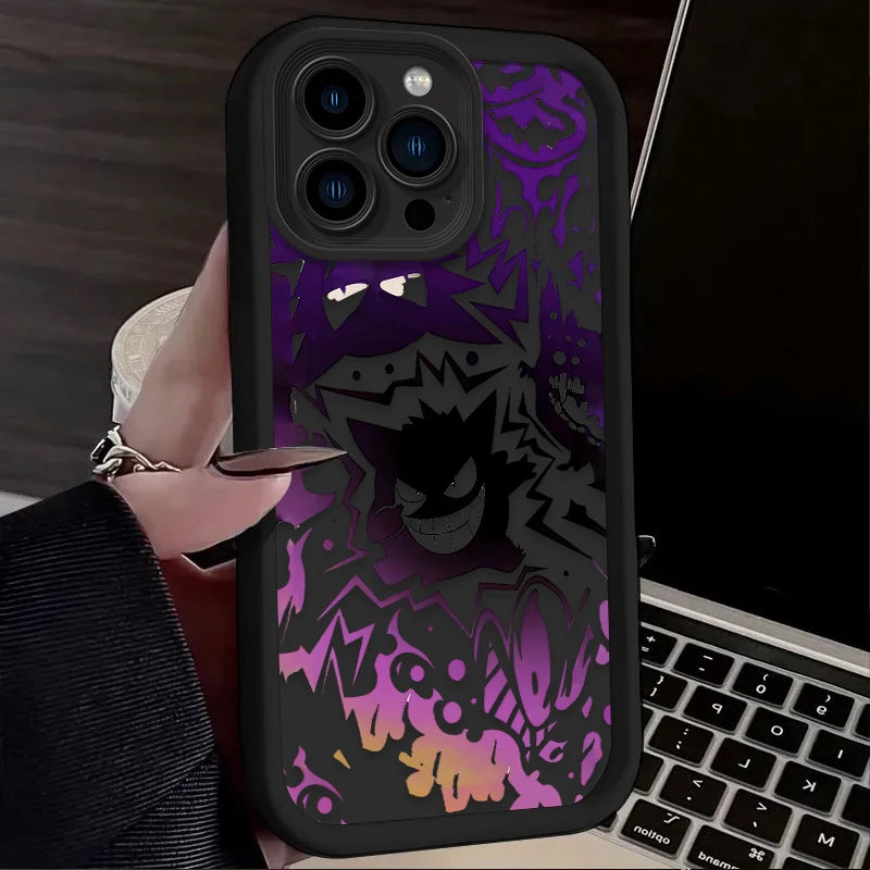 Luxury Pokemon Gengar Phone Case for iPhone 15 14 13 12 Soft Liquid Silicone Cover