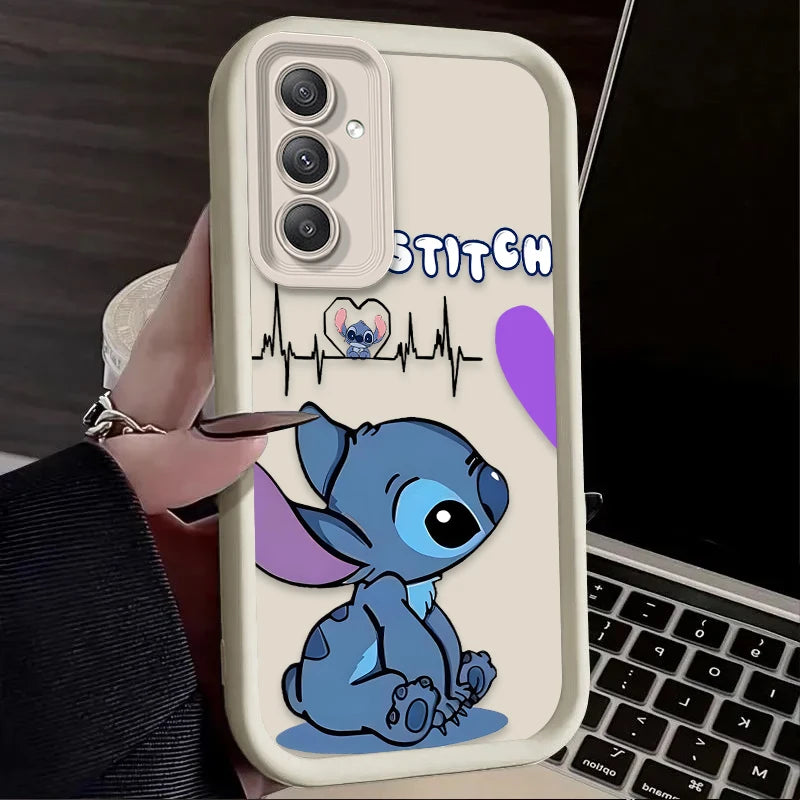 Disney Stitch Phone Case For Samsung Galaxy S24 S23 S22 S21 Ultra Plus FE A54 A34 A14 A73 A53 A33 Liquid Silicone Cover